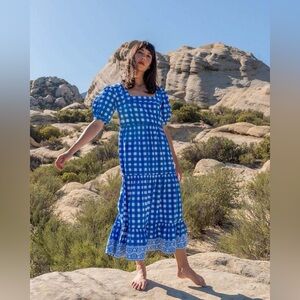 SZ BlockPrints Blue & White Gingham Divya Dress